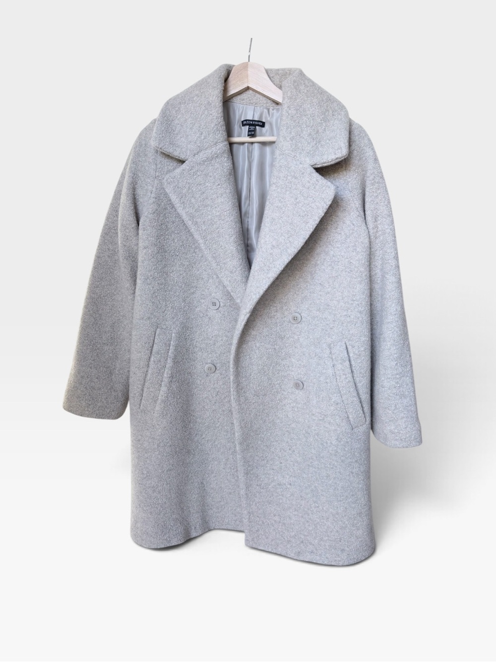 Eileen Fisher Cozy Wool Boucle Notch Collar Coat size XXS Maple Oat